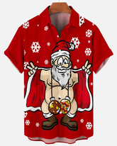 Big Guy’s Funny Santa Claus Snowflake Short Sleeve Shirt Shorts Set